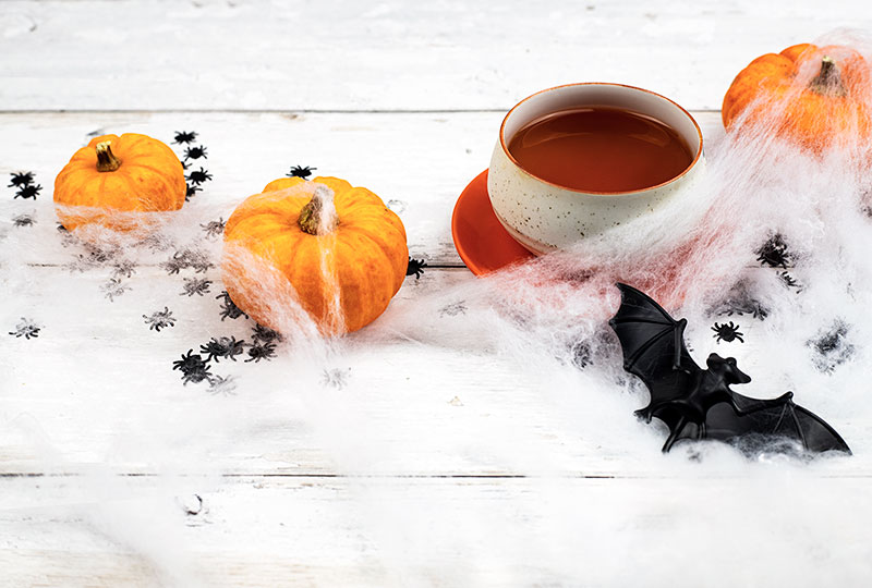 Halloween tea party pumpkin and spiders web
